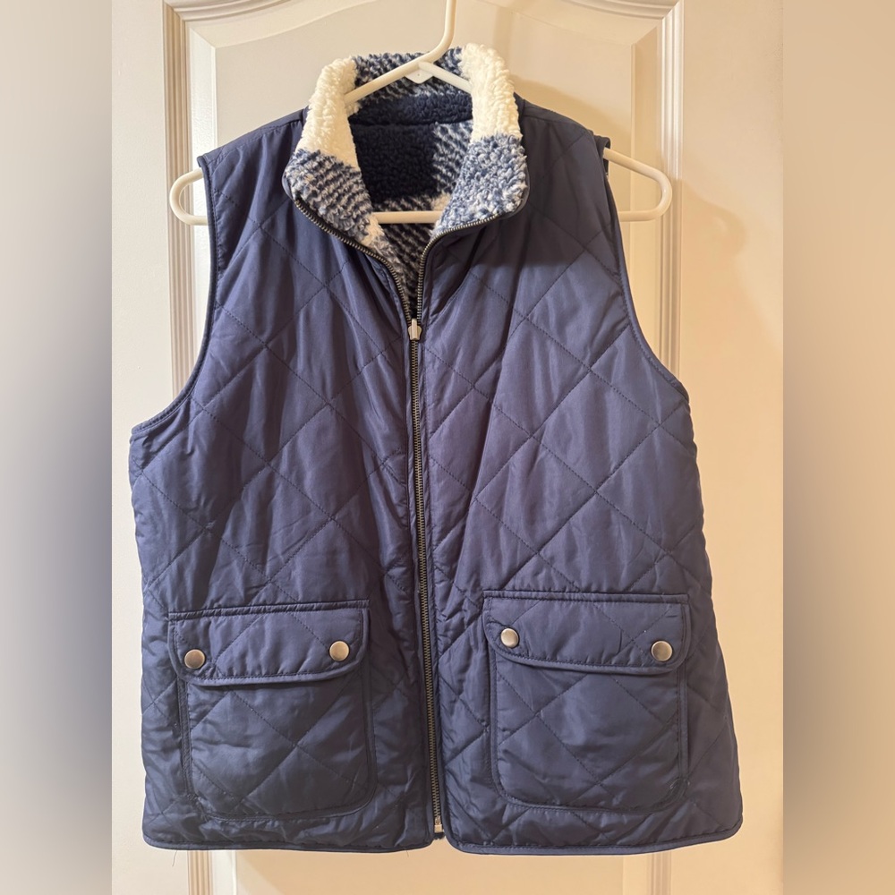 NWOT Reversible Plush Vest - Navy And Cream - Picture 4 of 6